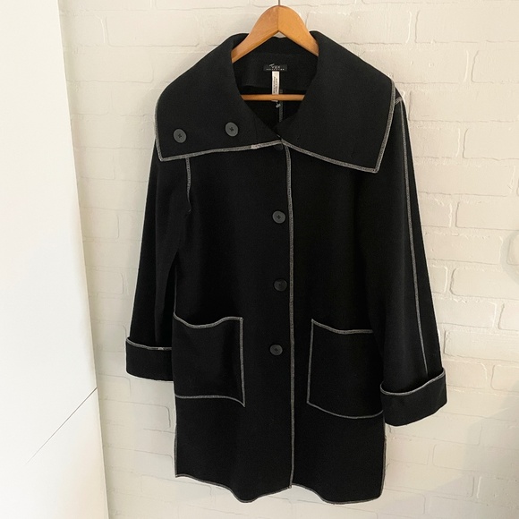 Vintage Vex Collection Women’s Pea Coat Black Contrasting stitches Wool blend M - Picture 2 of 11